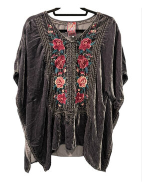 Johnny Was JWLA Tilda Velvet Silk Embroidered Poncho Tunic Blouse XS Oversized
